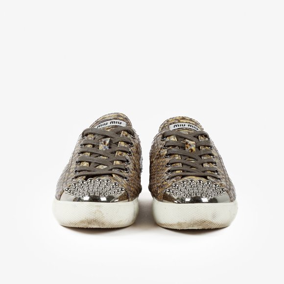 Miu Miu Snakeskin Print Low-Top Sneakers - Picture 2 of 12